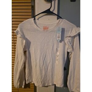 Cat Jack Girls Long Sleeve Ruffle Top White